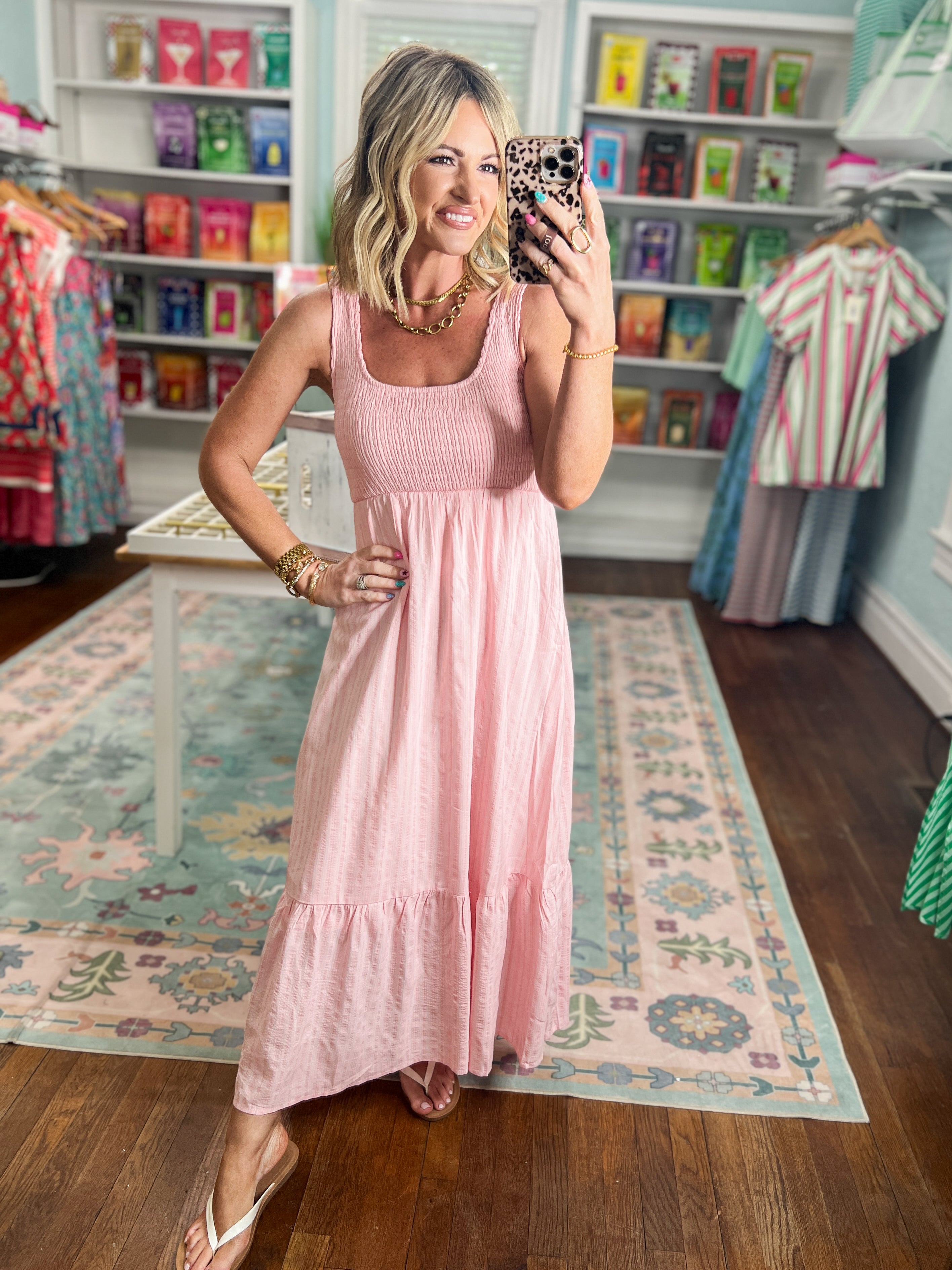 smocked bodice maxi dress Kinley it features a smocked bodice that hugs your shape Womne's V-Neck Smocked Bodice Maxi