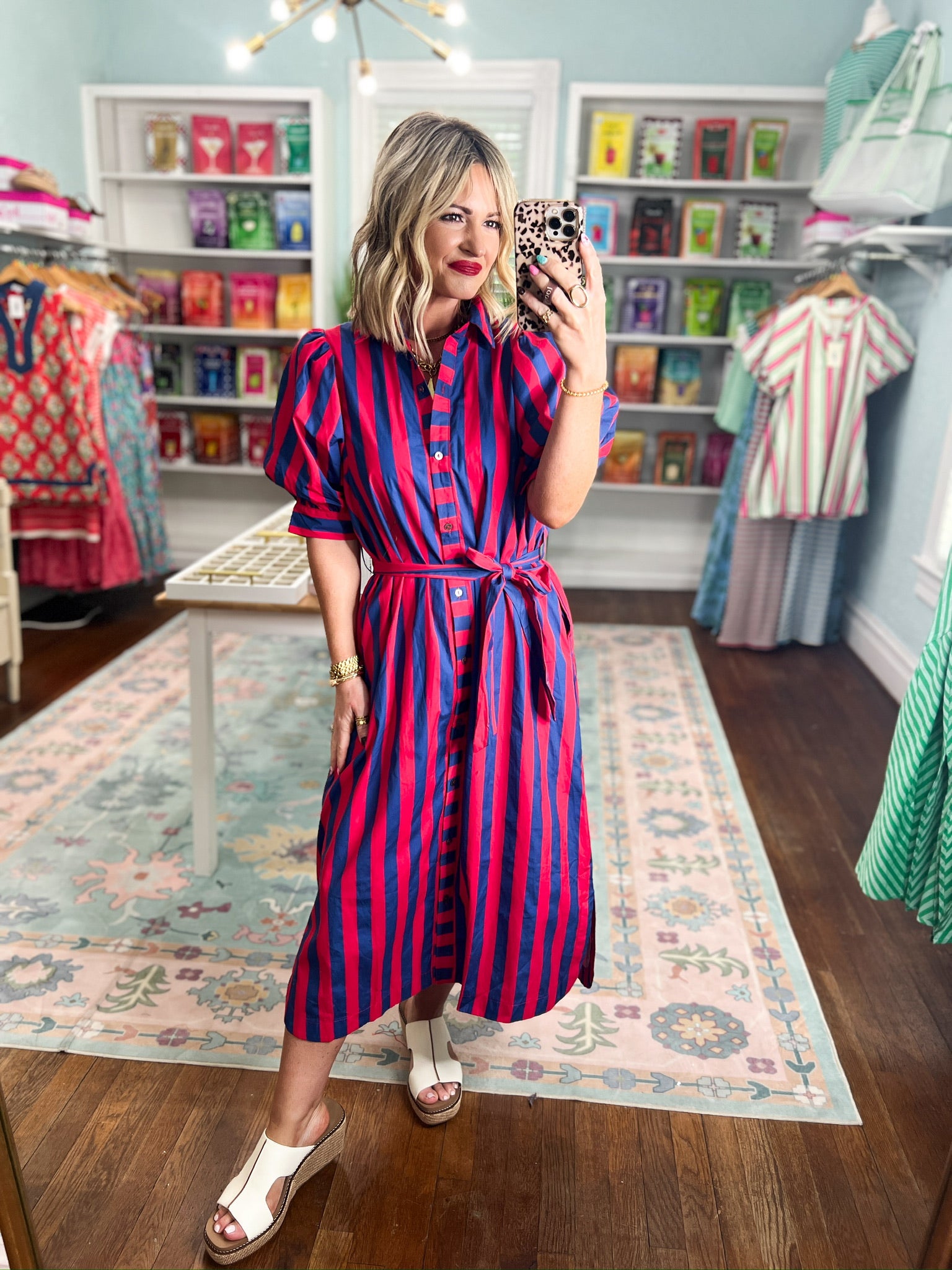 Round of Applause Striped Midi Dress