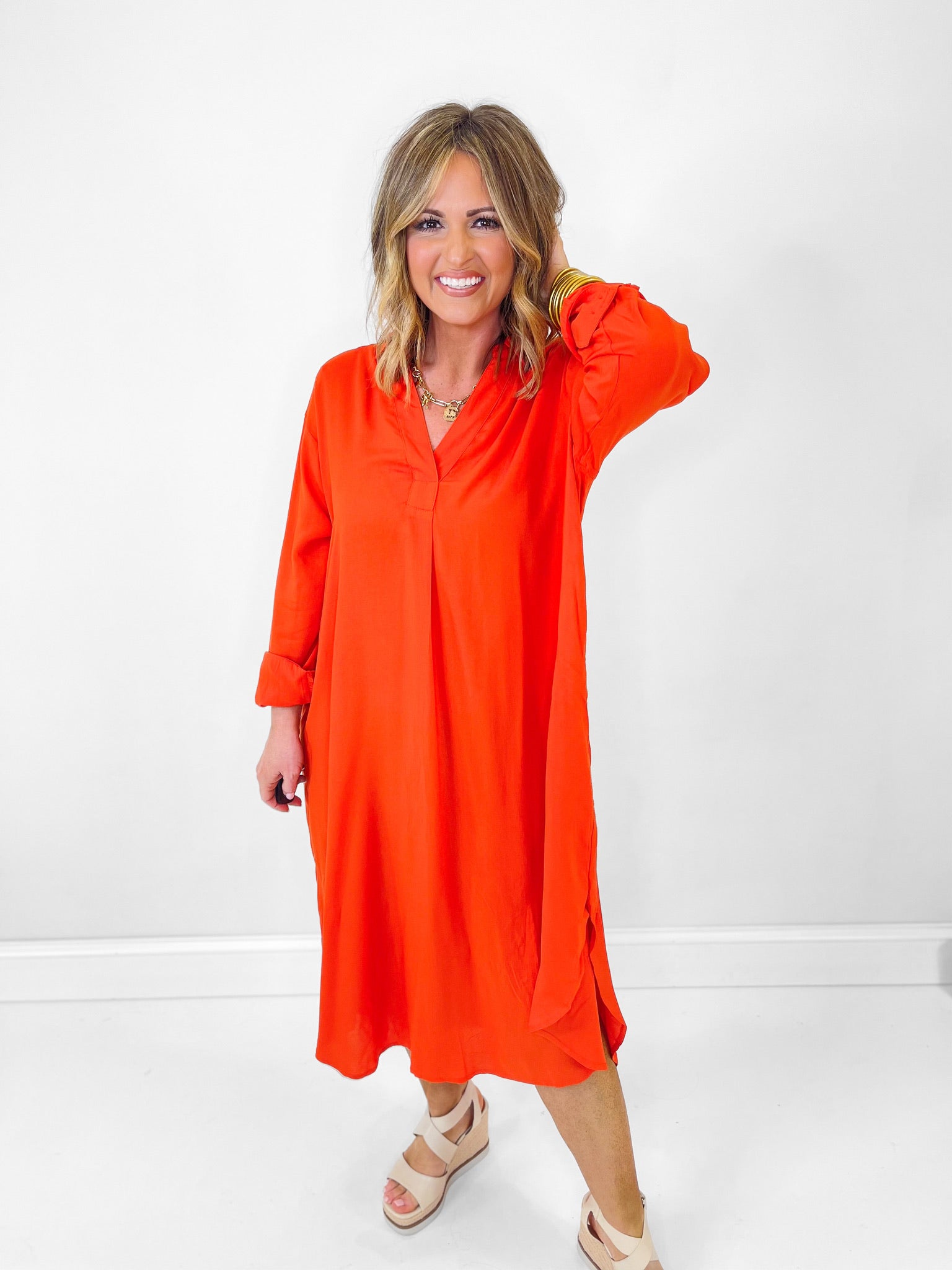 open lace back dress Breezy Times Midi Shirt Dress