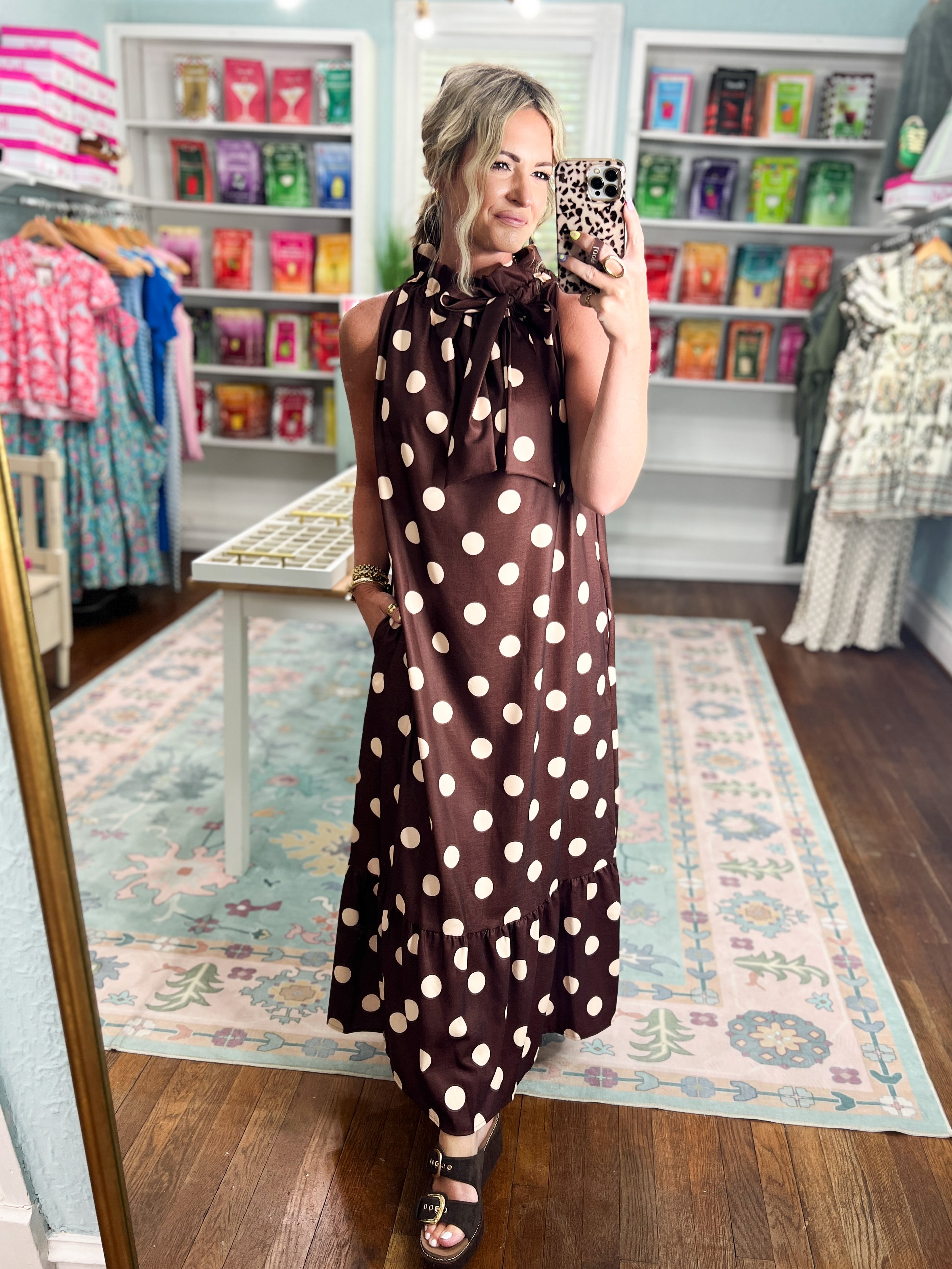 brown polka dot maxi dress Pretty in 70's and an alluring open Plus Size - Studio Size:45 / Men's 11.5-12