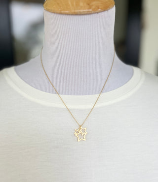Scratched Triple Star Brass Necklace