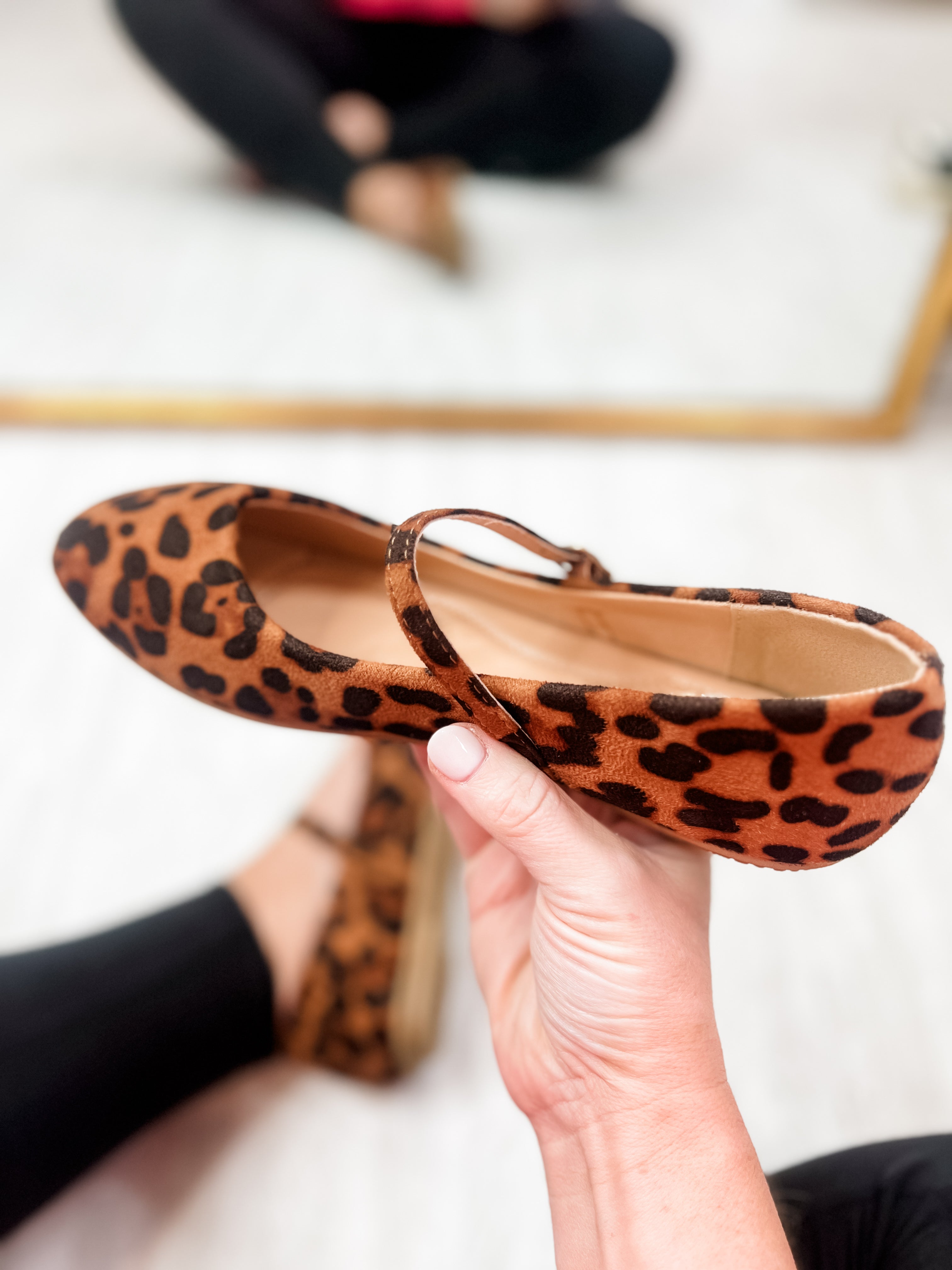 Mary Jane Ballet Flats Leopard Suede