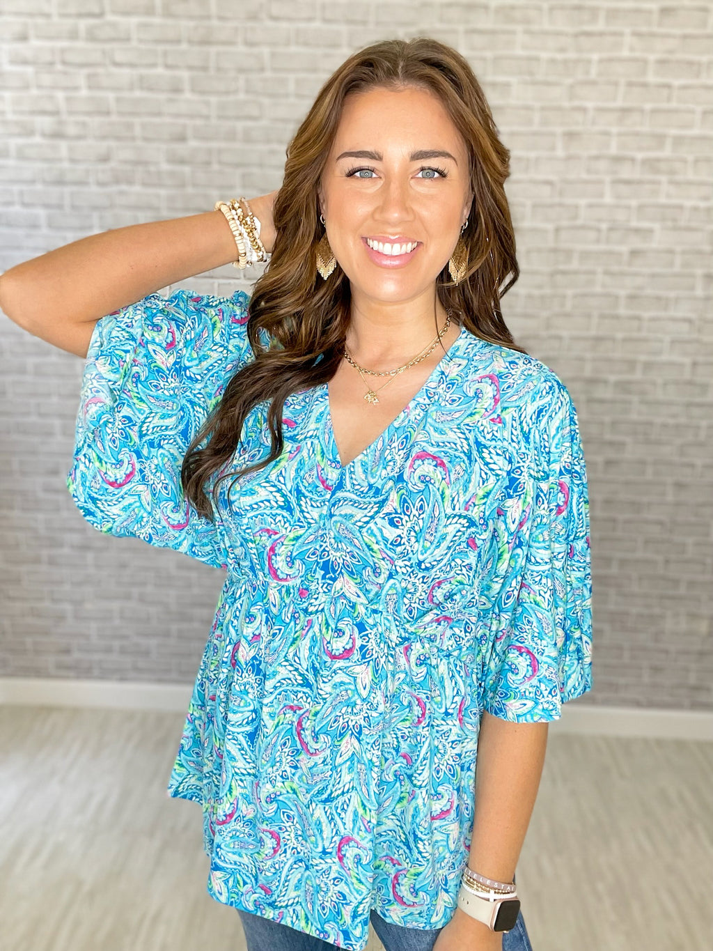 The Dear Scarlet Dreamer Top Blue Preppy Pineapple Boutique