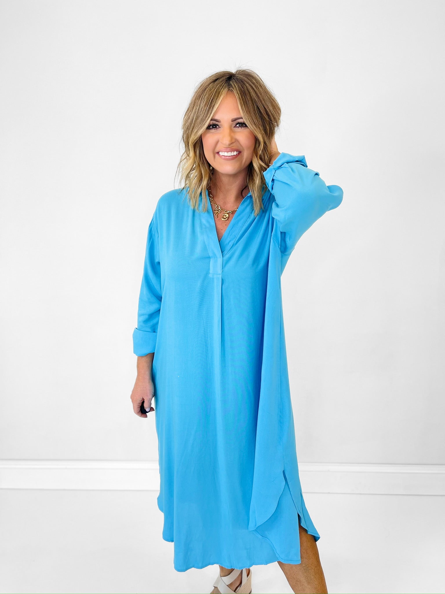 Breezy Times Midi Shirt Dress - Aqua Blue Preppy Pineapple Boutique Breezy Times Midi Shirt Dress - Aqua Blue Preppy Pineapple Boutique