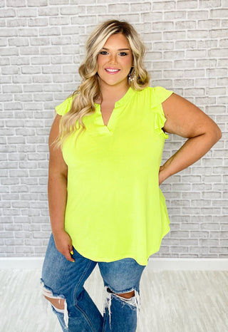The Lizzy Flutter Top - Neon Green