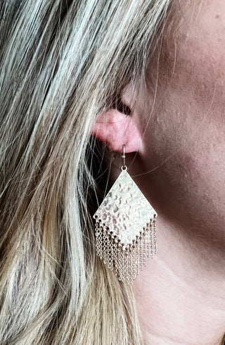 Textured Rhombus & Tassel Earrings