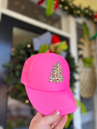 Leopard Print Christmas Tree Trucker Hat
