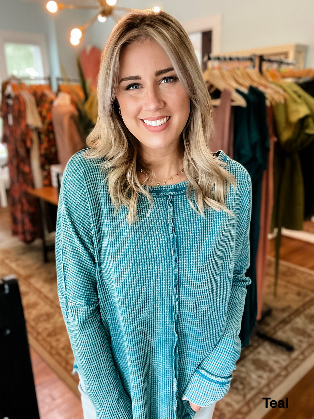 Just Go With It Waffle Top Preppy Pineapple Boutique