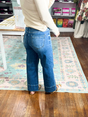 Risen| Mid Rise Crop Wide Pintuck Front Jeans - Medium