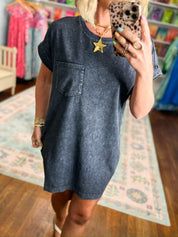Just Stay Washed T-Shirt Dress - Black