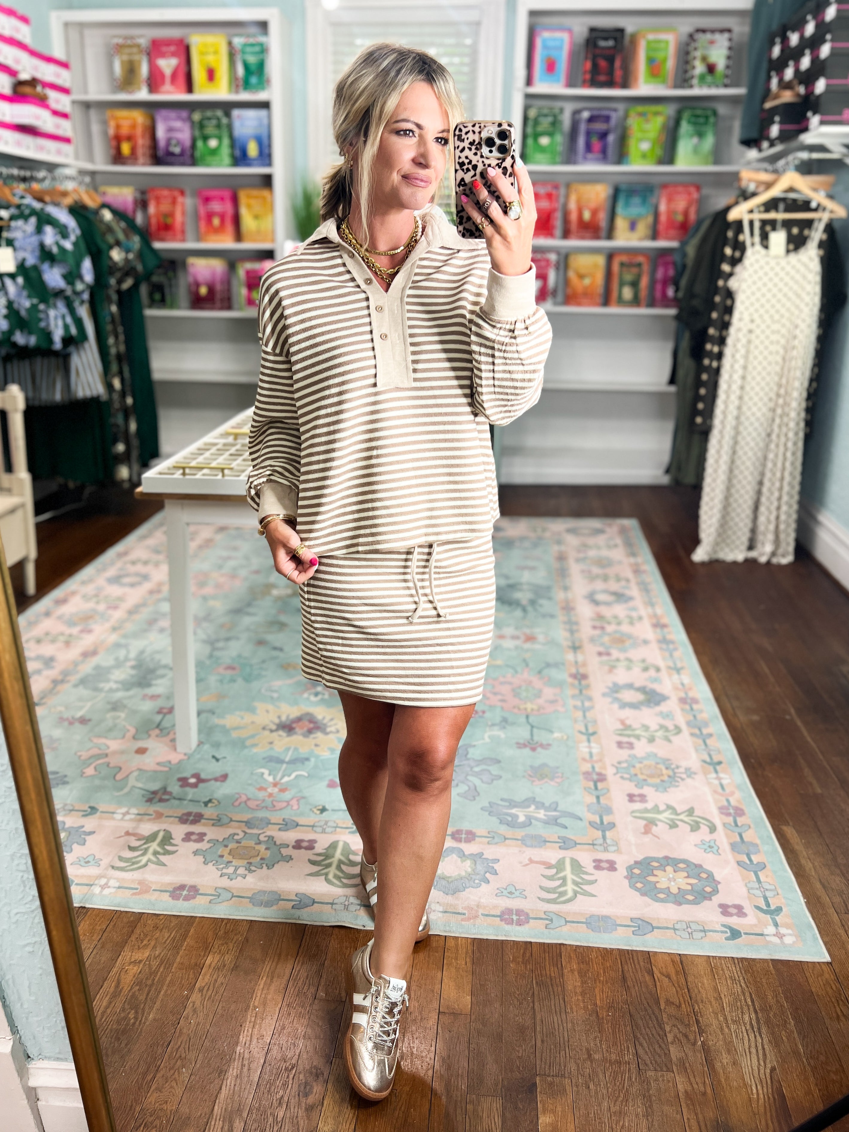 In Her Element Striped Top And Skirt Set - Oatmeal