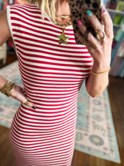 That's My Cue Striped Knit Midi Dress