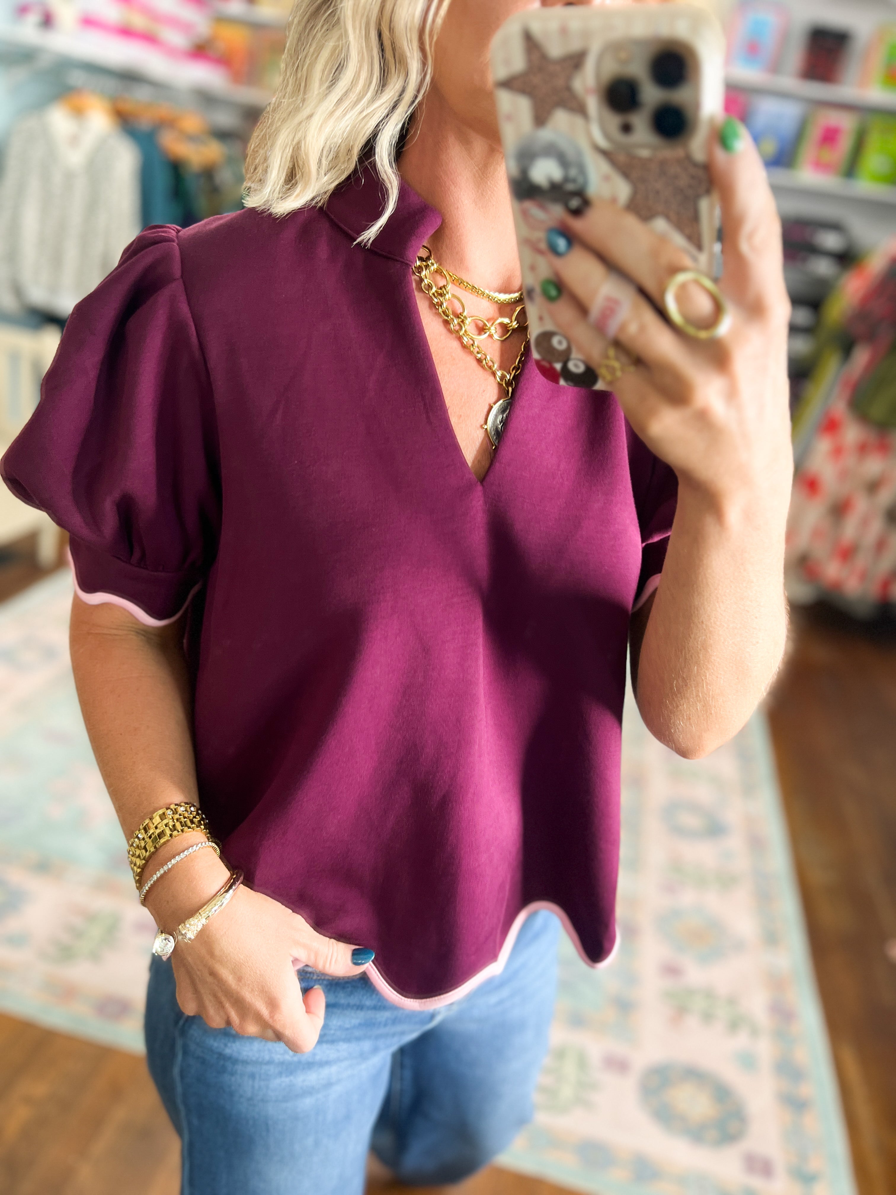 All That Charm Short Sleeve Top - Plum