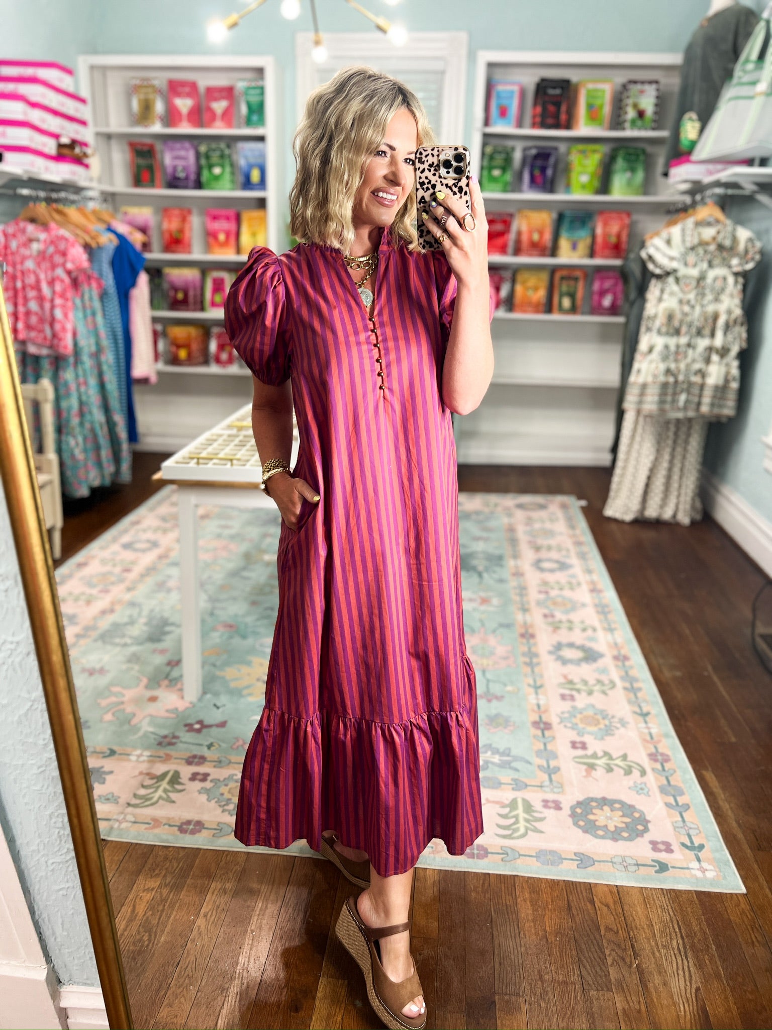 Never Giving Up Striped Midi Dress - Plum