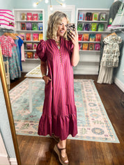 Never Giving Up Striped Midi Dress - Plum