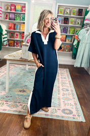 Coastal Drive Colorblock Midi Dress - Navy