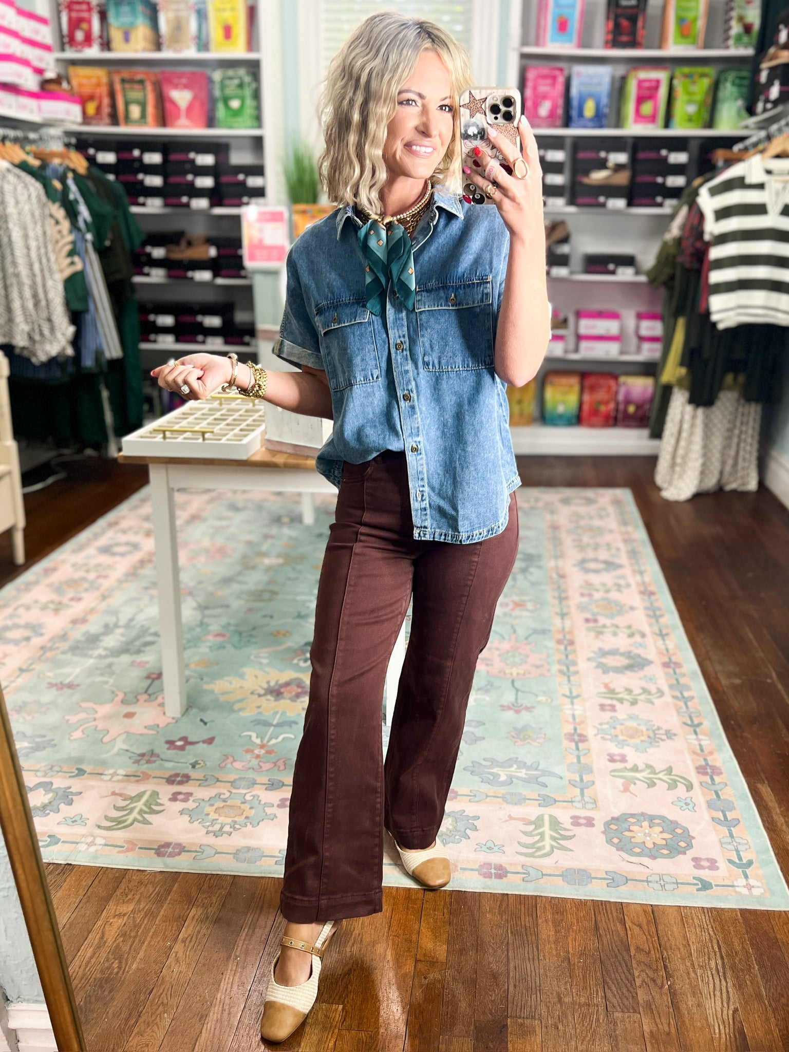 Risen| Tummy Control High Rise Crop Wide Pants - Choco Brown