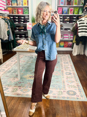 Risen| Tummy Control High Rise Crop Wide Pants - Choco Brown