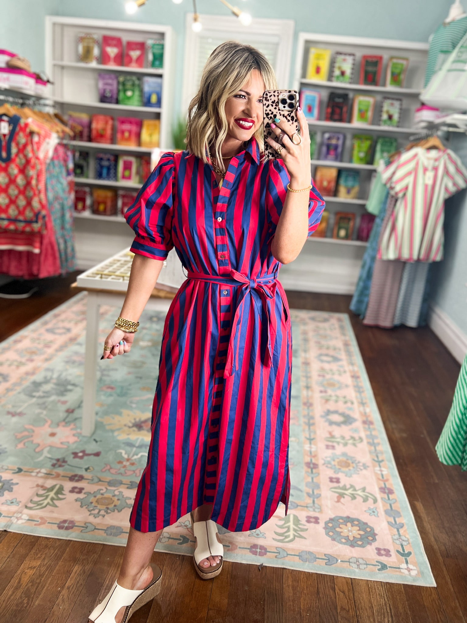 Round of Applause Striped Midi Dress