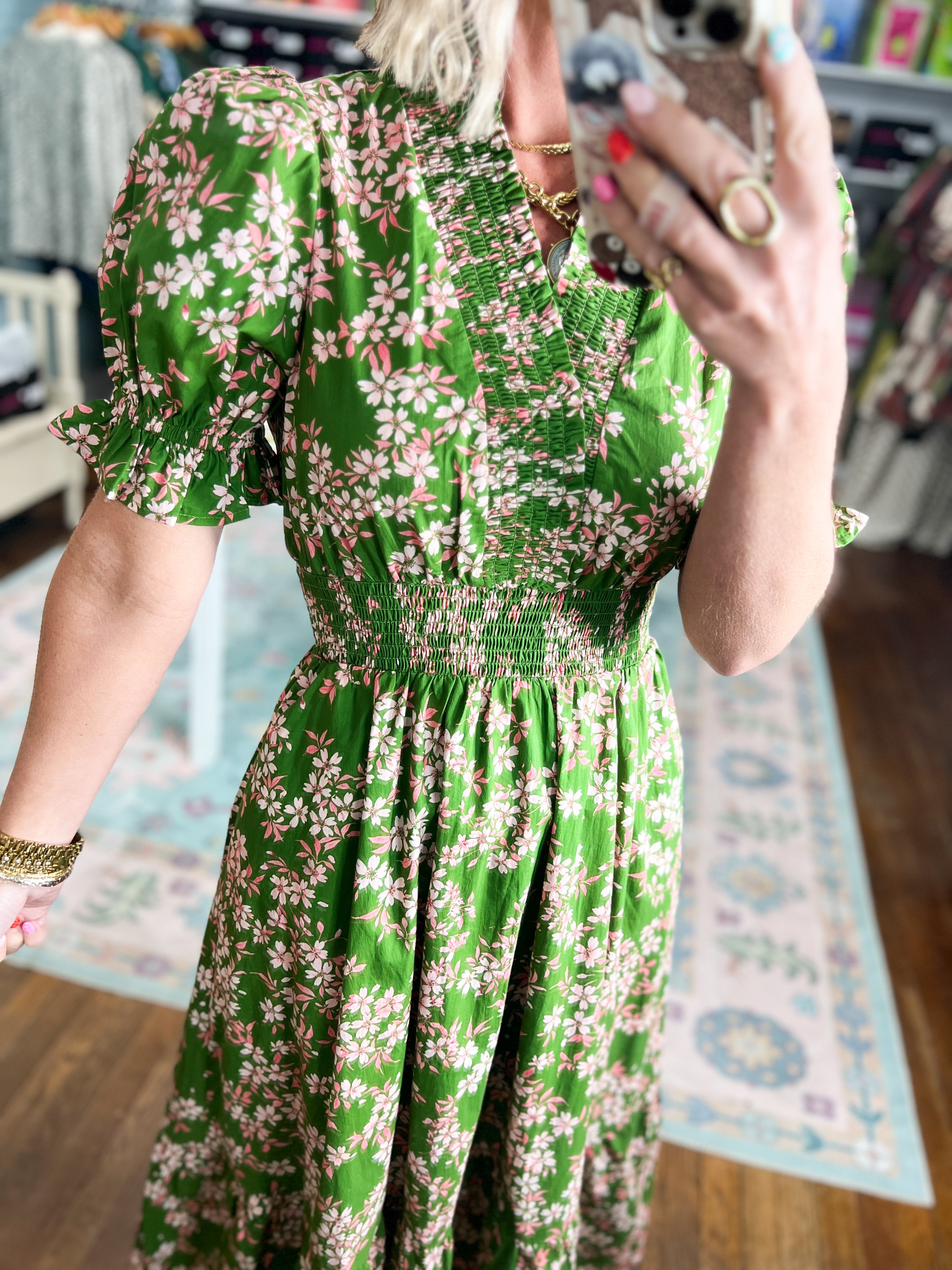 Calm and Centered Floral Midi Dress - Olive
