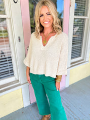 Speak Up Split Neck Sweater - Heather Beige