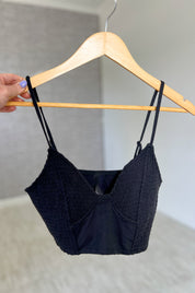 Smocked Triangle Bralette - Black