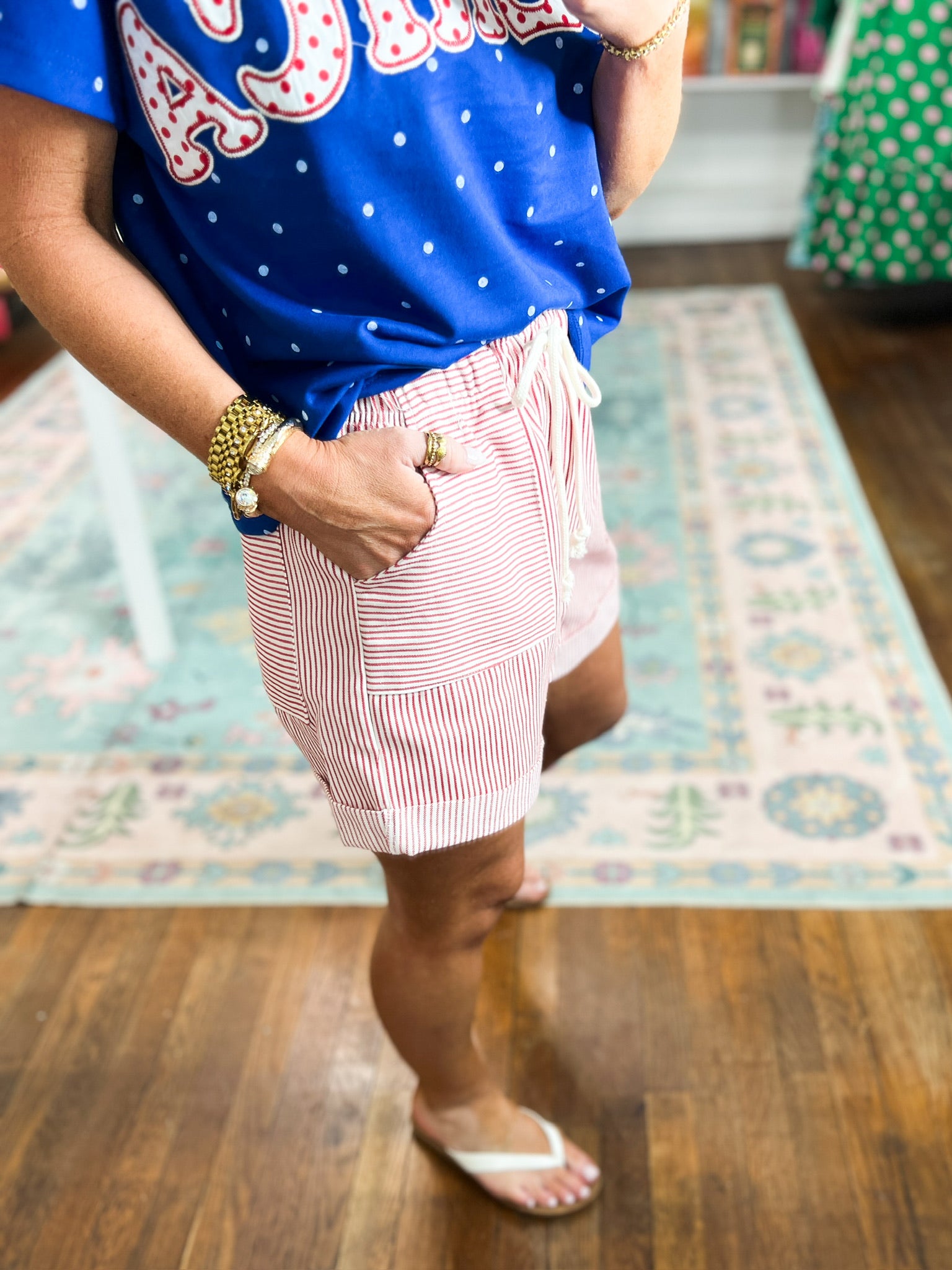 Simply Striped Twill Shorts - Red