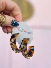 Glass Stone and Acetate Hoops - Tortoise