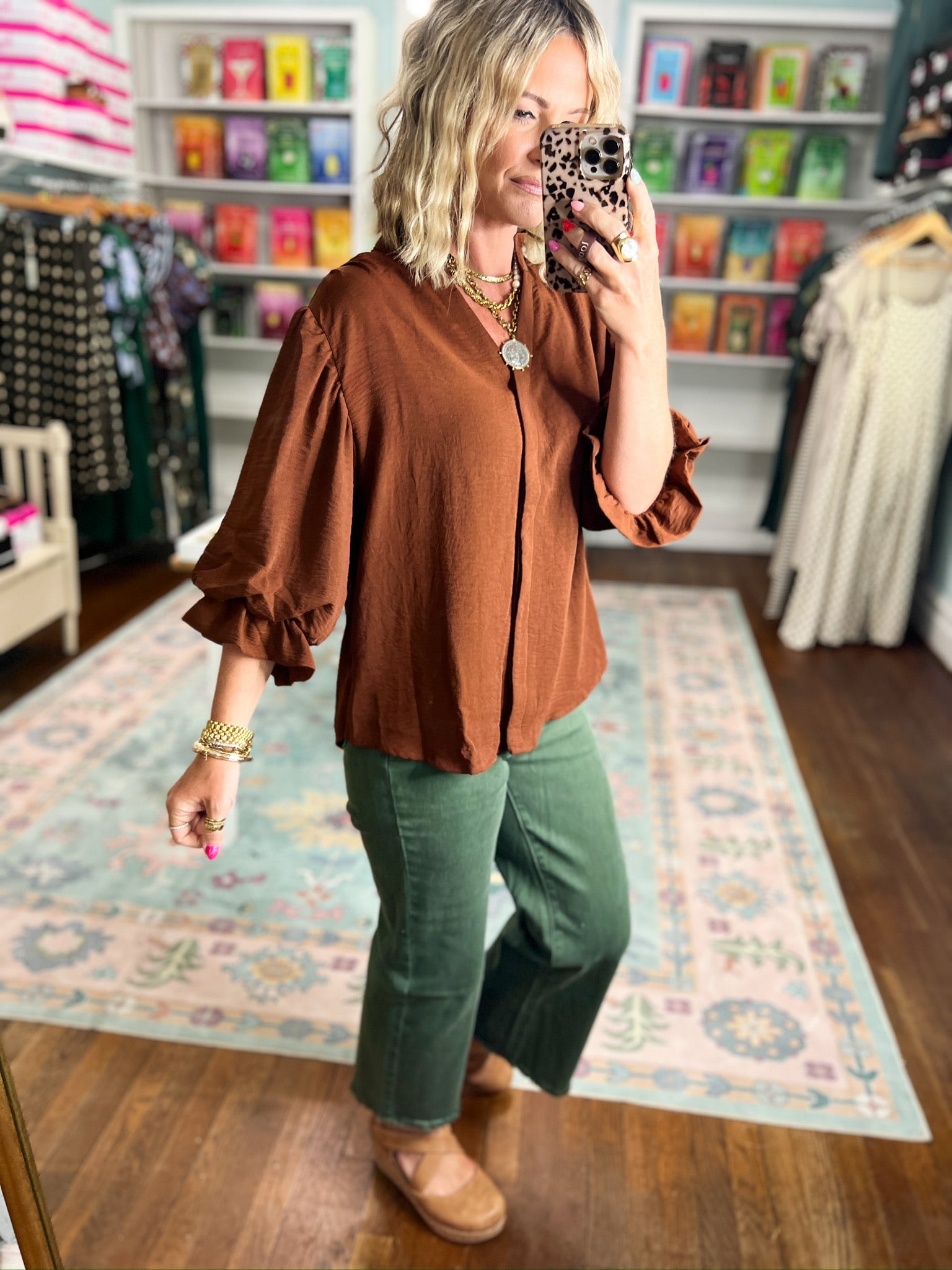Visions of You  Balloon Sleeve Blouse - Mocha