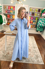 Little Moments Gingham Midi Dress - Blue