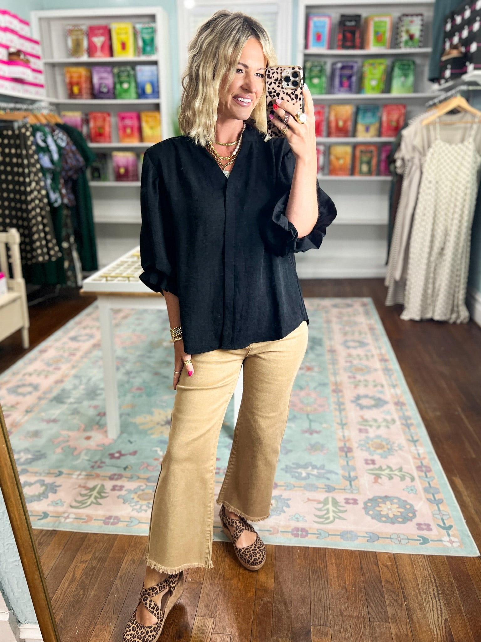 Visions of You  Balloon Sleeve Blouse - Black
