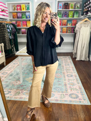 Visions of You  Balloon Sleeve Blouse - Black
