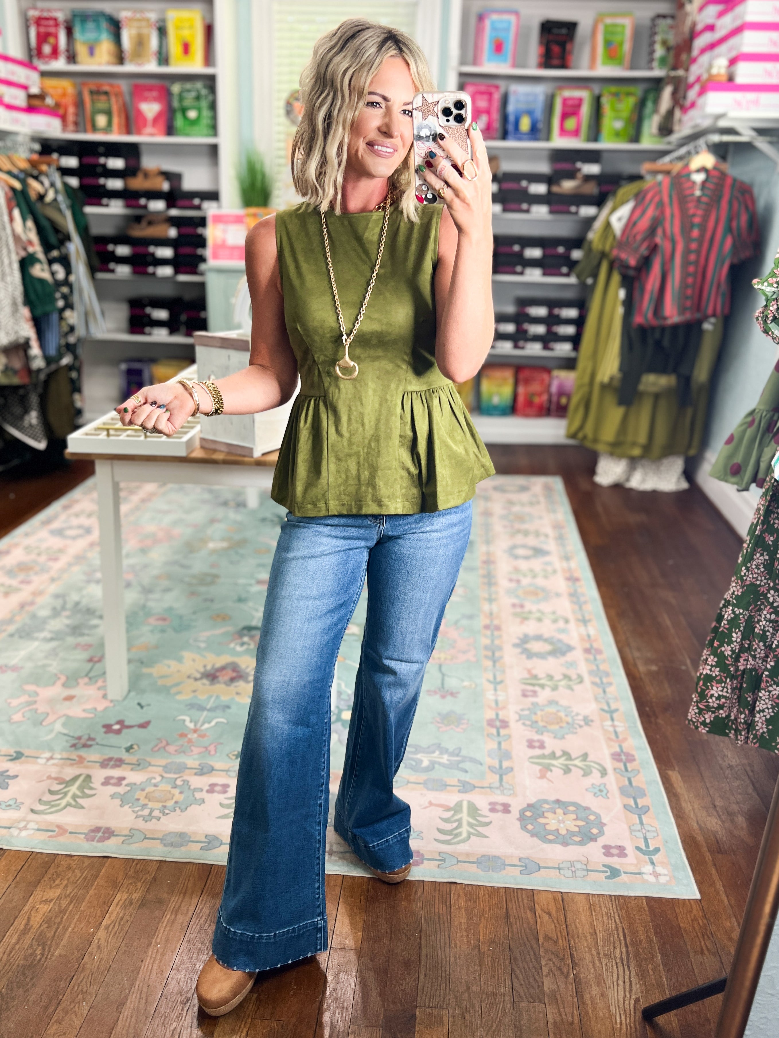 Make My Day Sleeveless Peplum Top - Olive