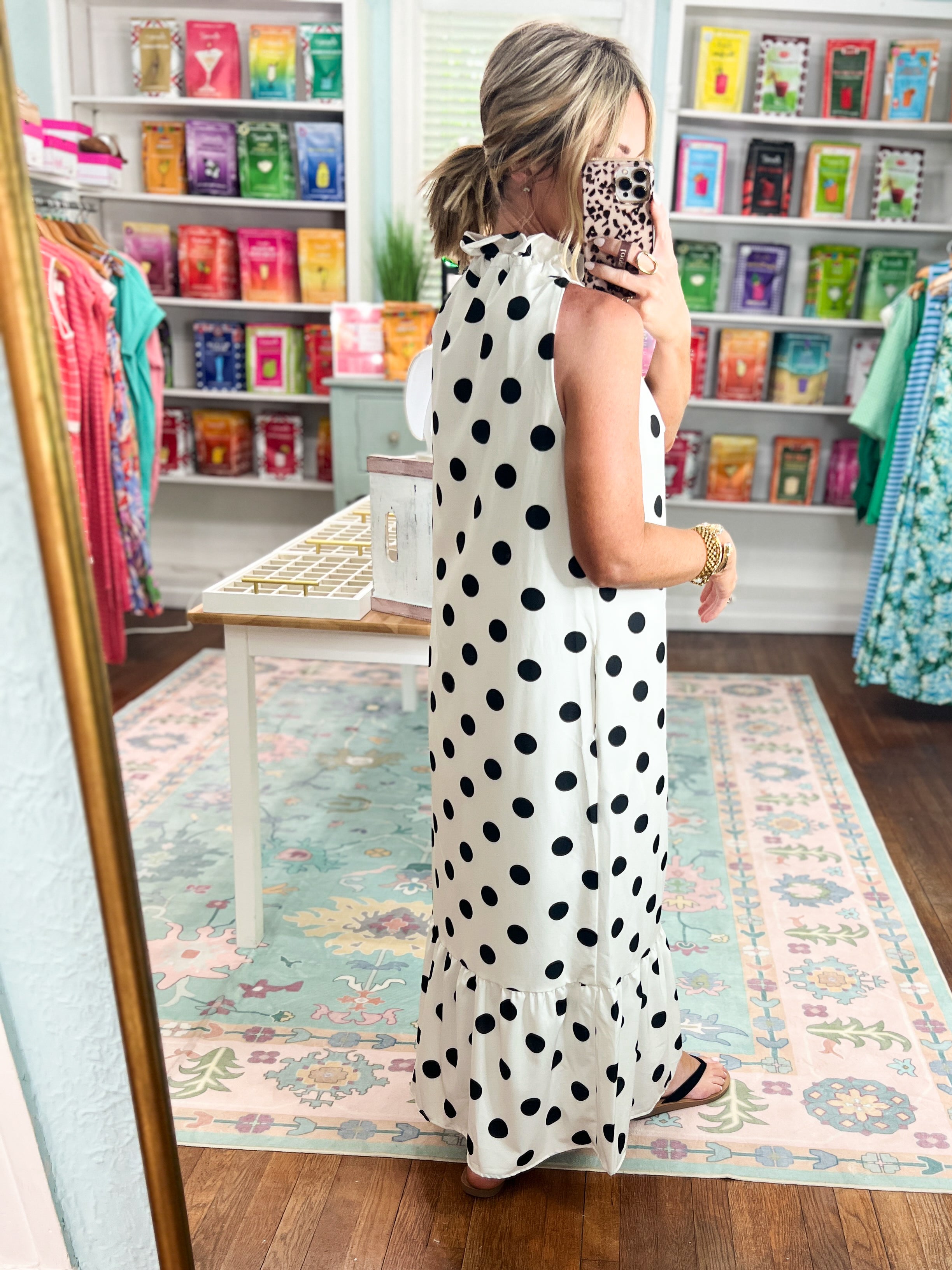 Pretty in Polka Maxi Dress - White/Black