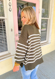Sucker For You Striped Sweater - Dk. Olive