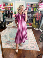 Perfect For You Striped Midi Dress - Plum