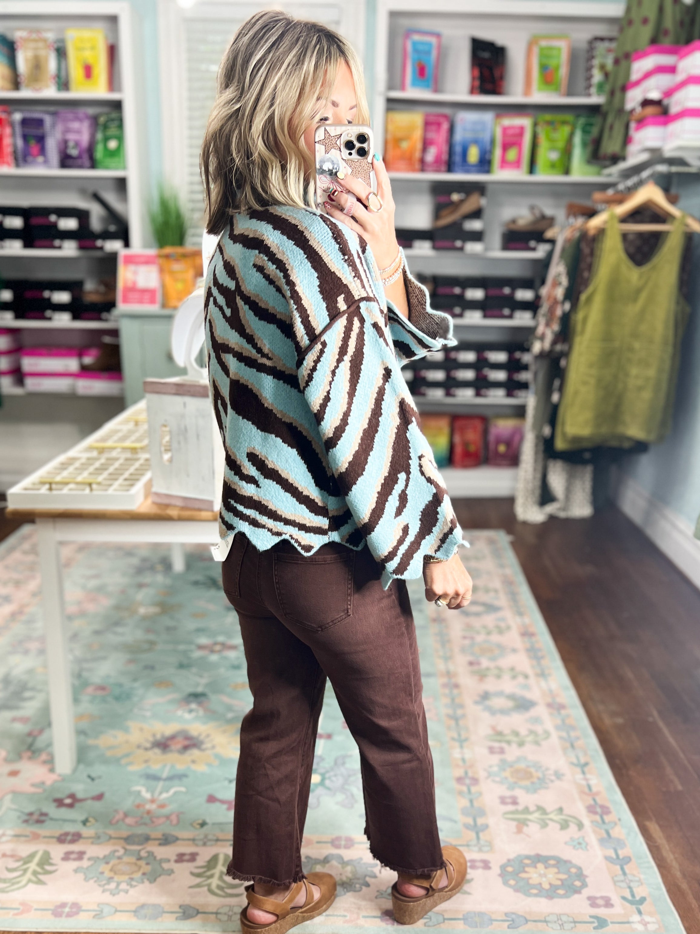 A Pattern of Distinction Animal Print Top - Lt. Blue
