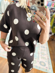 Polka Party Sweater TOP - Brown