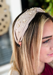 Paved Star & Pearl Headband - Tan