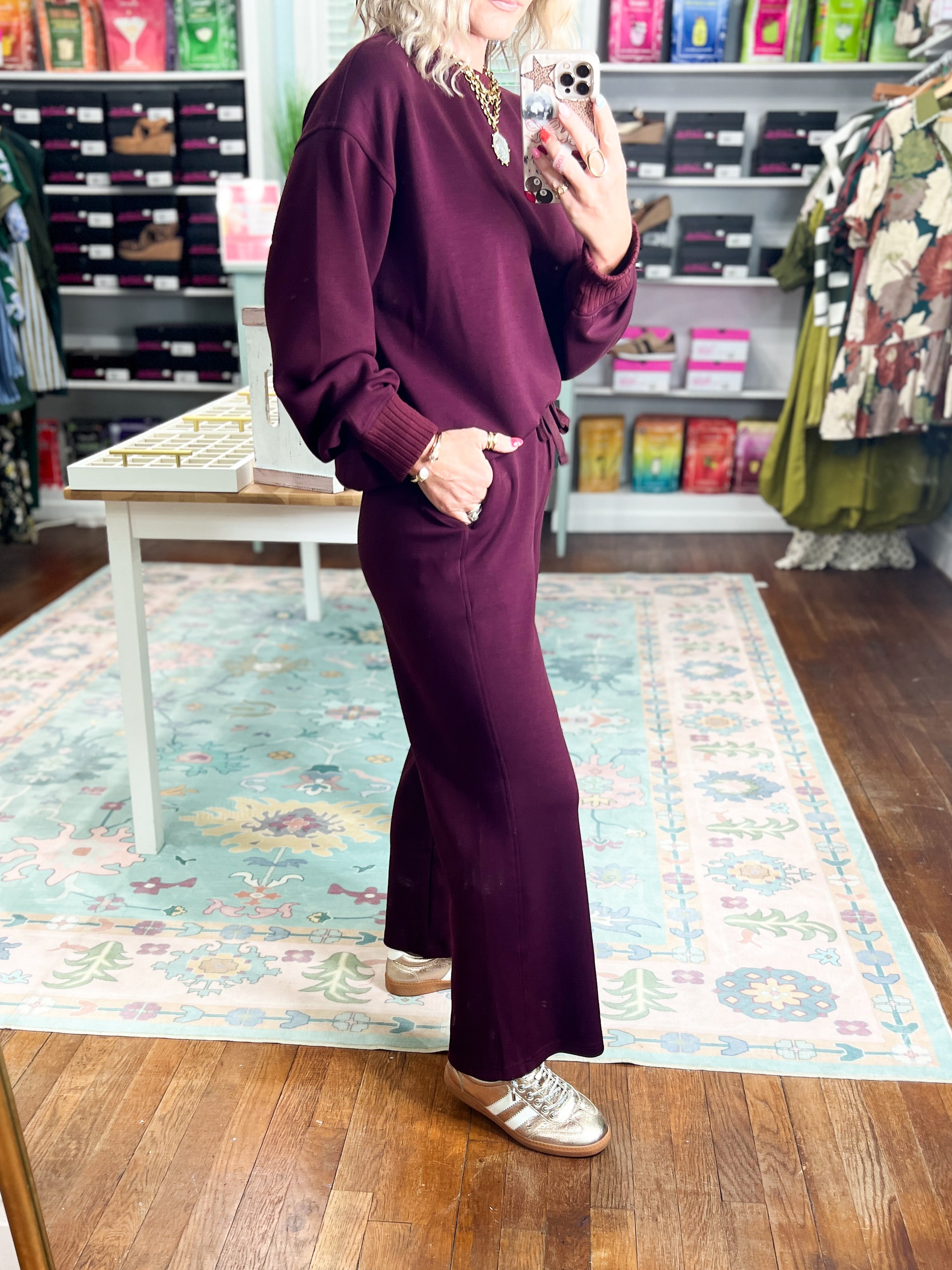 Effortless Fit Modal Cropped Wide PANT - Dk Cherry