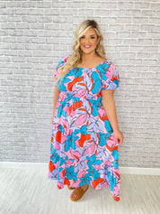 Easy Breezy Spring Maxi Dress - Aqua Coral