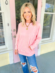 Carefree Charm French Terry Pullover - Dk. Pink