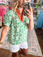 Getting Close Swirl Print Top - Green
