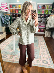Autumn Whisper Botanical Puff Blouse - Sage