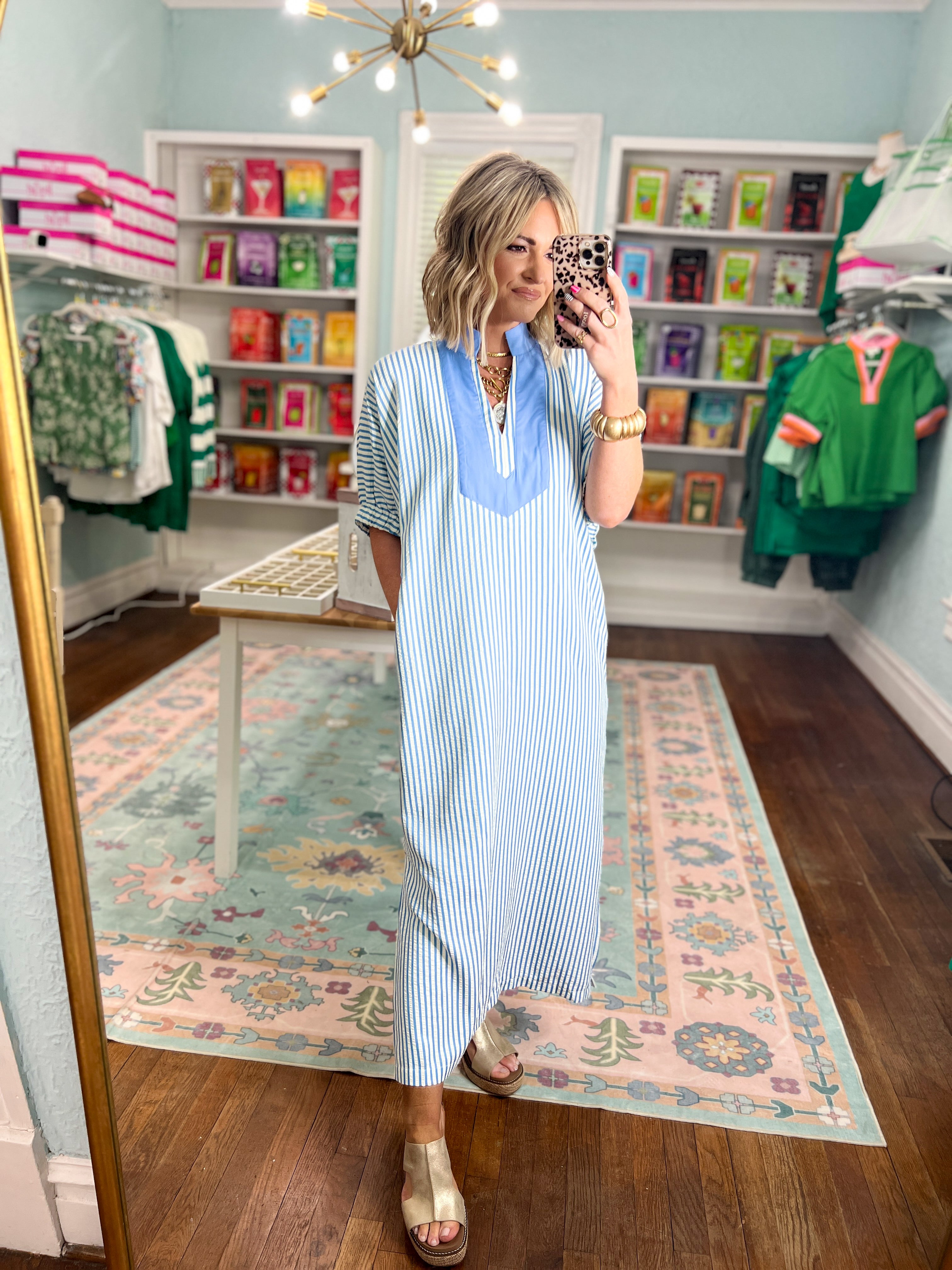 Sweet Escape Striped Maxi Dress - Blue