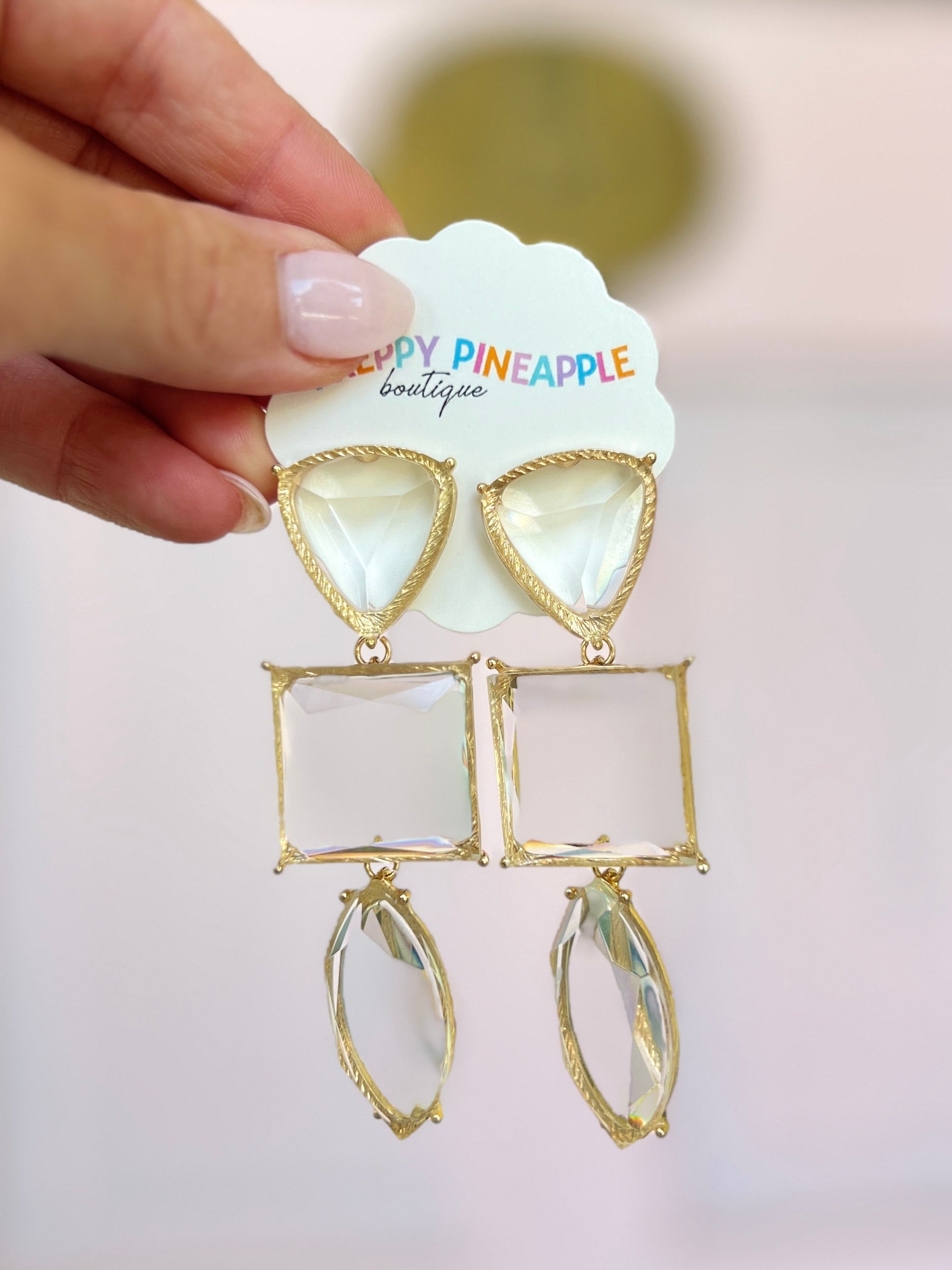 Color Mix Geometric Link Earrings - Clear