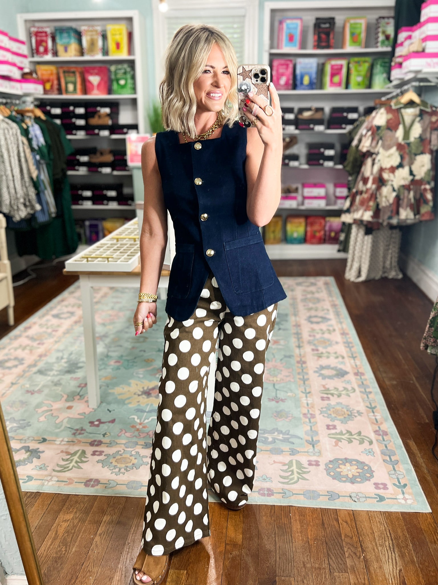 Dot to Dot Wide Leg Pants - Brown/Ivory