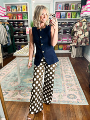Dot to Dot Wide Leg Pants - Brown/Ivory