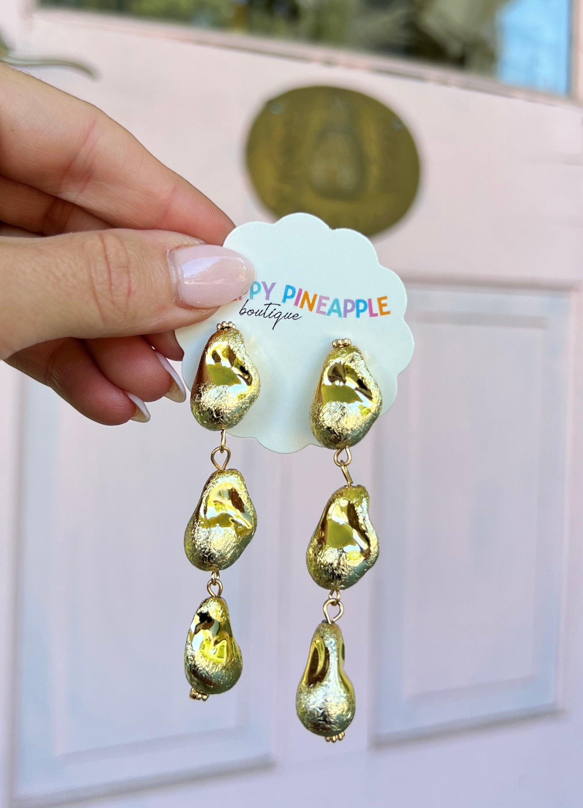 Linear Textured Nugget Shape Earrings - Gold