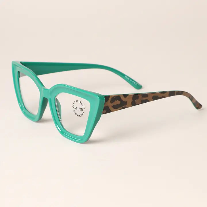 Leopard Colored Frame Reading Glasses - Green